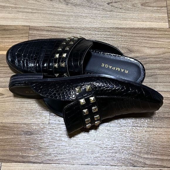 Rampage Sz 7.5 Brady Studded Almond Toe‎ Mules Black - Picture 8 of 10